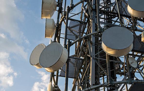 Mobile network and satellite communications mast on top of mountainous island